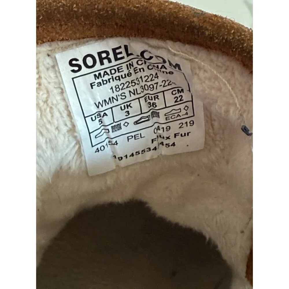Sorel‎ Womens Kinetic Leather Ankle Boots Fur Lining Rubber Size 5 Brown Suede